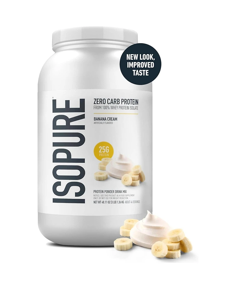 Isopure Zero Carb Pure Whey Isolate Protein Powder, Lactose Free, Gluten Free, With Vitamins, Banana Cream, 25g Protein Per Serving, 44 Servings