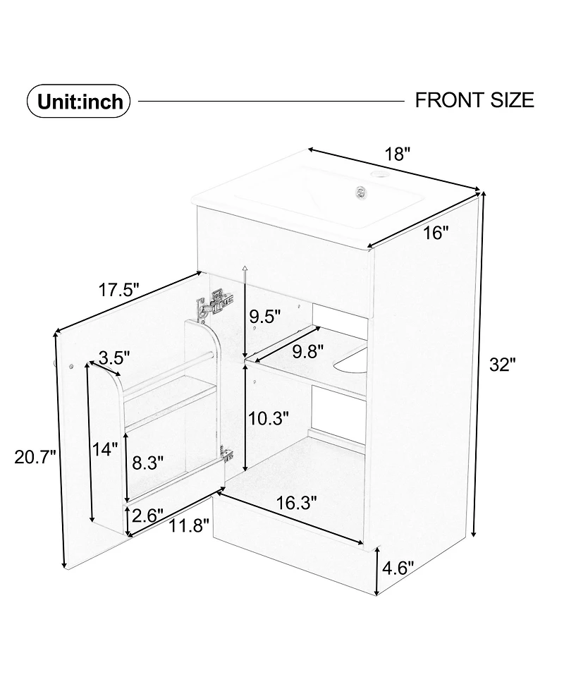 Busdays 18 Inch Bathroom Vanity with Sink Cabinet Door Shelf Adjustable Shelf Freestanding Storage Vanity