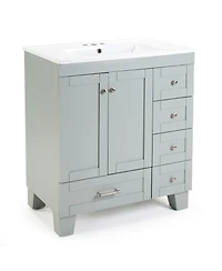 Busdays 30 Inch Bathroom Vanity with Ceramic Sink Soft Close Drawers Solid Wood Frame Multi Organizer Storage 76x47x85cm