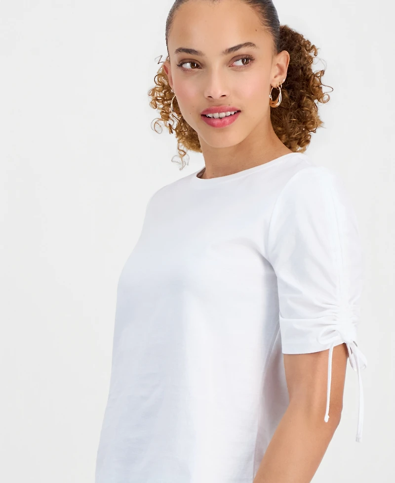 I.n.c. International Concepts Petite Cotton Tie-Sleeve Round-Neck Top, Macy's Exclusive
