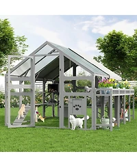 6thdruple Multi-Level Cat House with Planter Stand, Bridge, Waterproof Roof for Outdoor Use