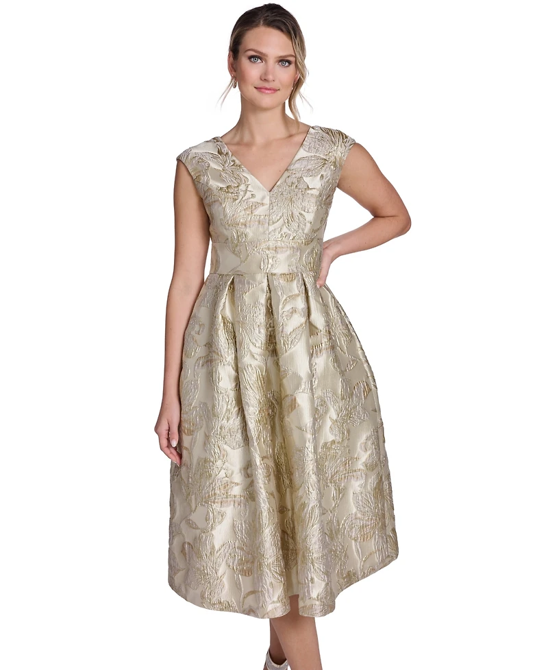 Jessica Howard Women's V-Neck Cap-Sleeve Midi Dress