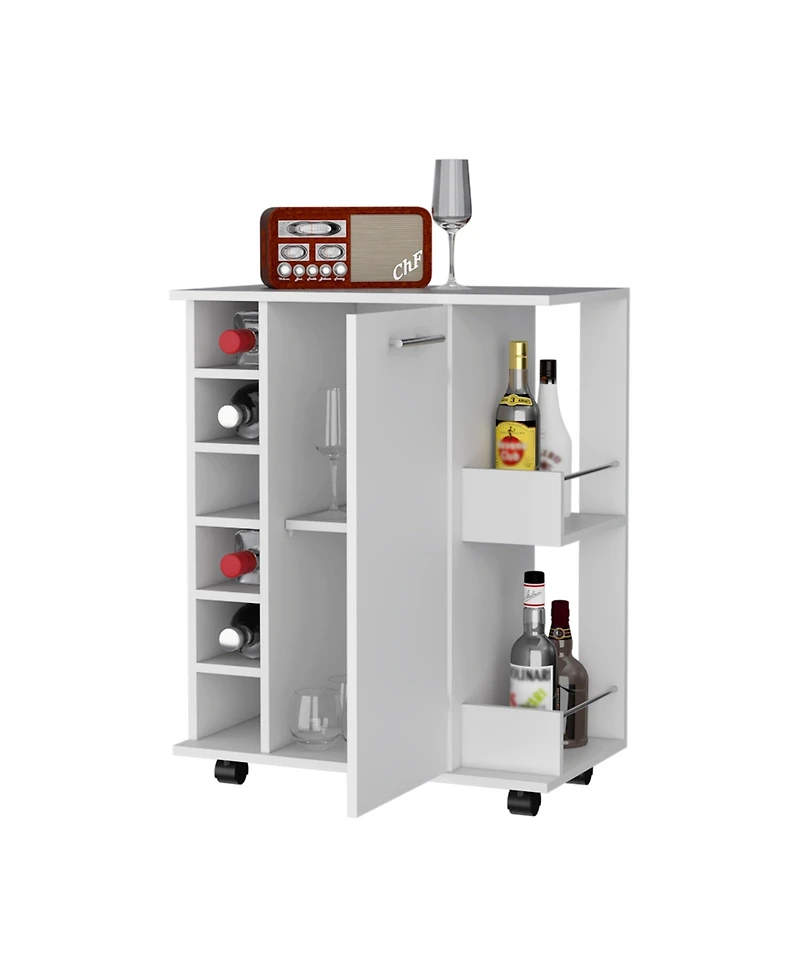 Flynama Woodland Bar Cart with Casters, Wine Rack and Open Shelf, Rolling Serving Cart