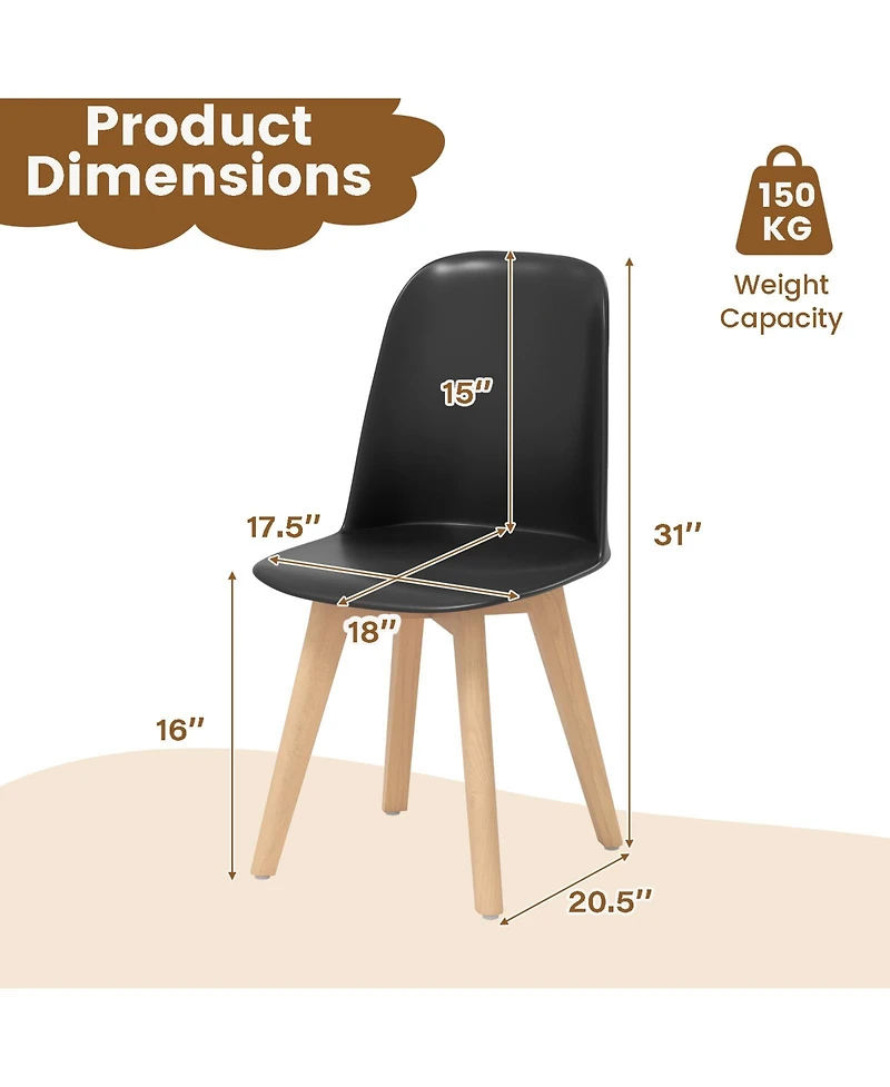 Gouun Modern Pp Dining Chairs Set of 2 with Beech Wood Legs and Tilt Backrest