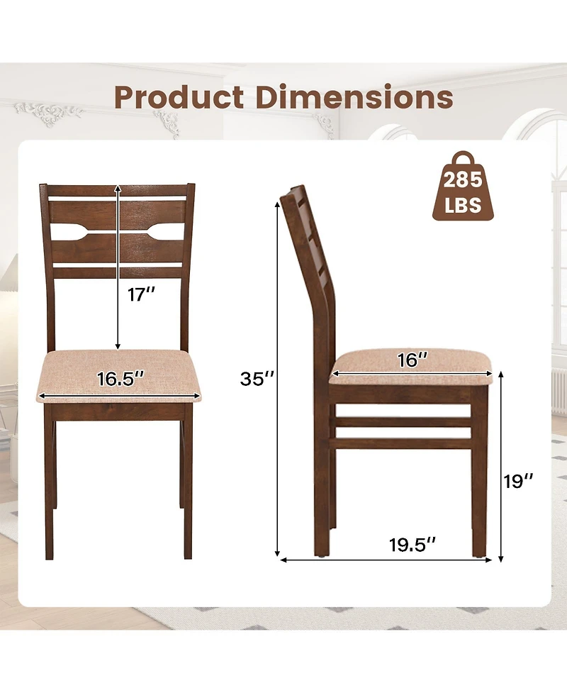 Gouun Padded Dining Chairs Set of 2 with Rubber Wood Frame and Polyester Cushion