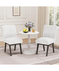 Gouun Flannel Upholstered Dining Chairs Set of 2 with Channel Tufted Back and Rubber Wood Frame