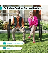 Sugift 50 in Outdoor Garden Bench with Slatted Back and Curved Armrests