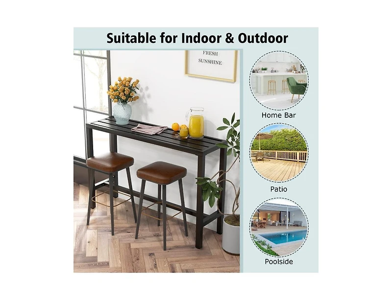 Lucky One 48/55 Inch Outdoor Bar Table with Slatted Top and Metal Frame