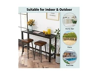 Lucky One 48/55 Inch Outdoor Bar Table with Slatted Top and Metal Frame