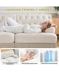 Rainsken Velvet Loveseat Sofa, Mid-Century Upholstered Couch with Button Tufted Design and Floor-grazing Tassel Fringe Skirt for Living Room