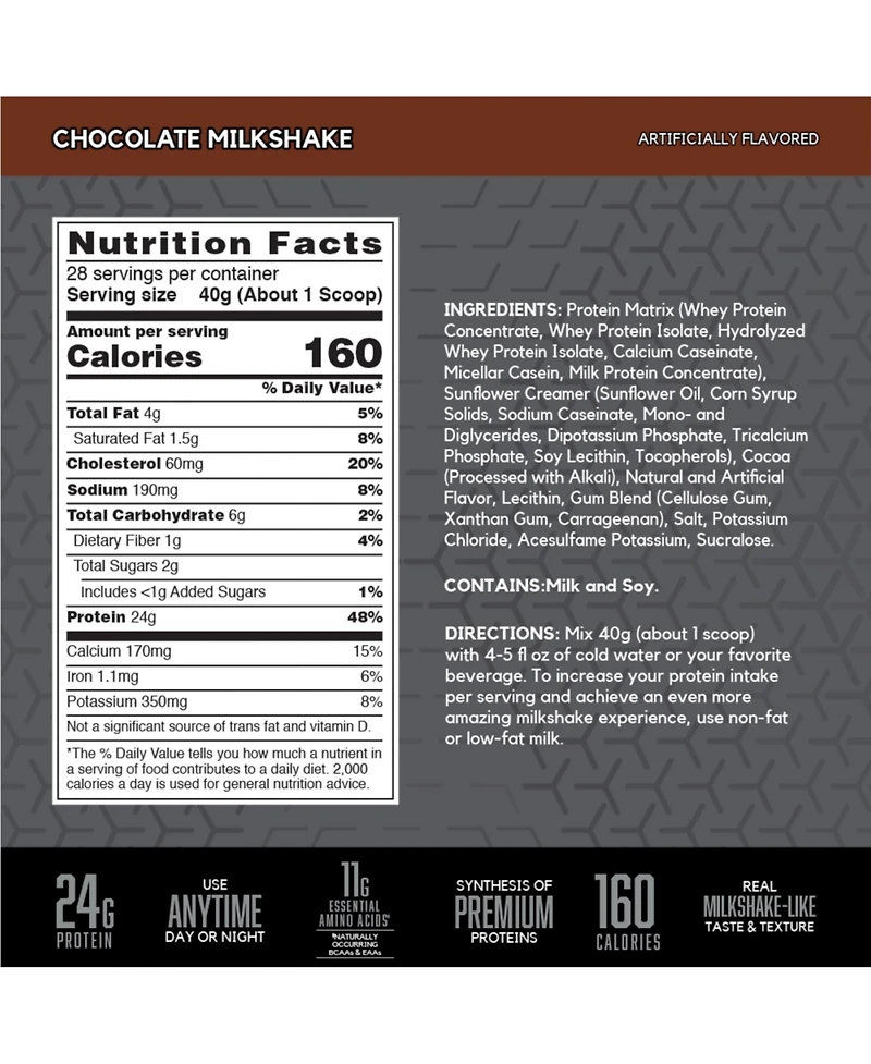 Bsn Syntha-6 Edge Protein Powder, Hydrolyzed Whey, Micellar Casein, Milk Protein Isolate, Low Sugar, 24g Protein, Chocolate Milkshake, 28 Servings