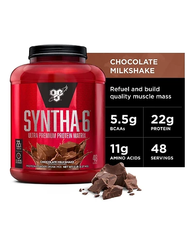 Bsn Syntha-6 Whey Protein Powder with Micellar Casein, Milk Protein Isolate, Chocolate Milkshake, 48 Servings