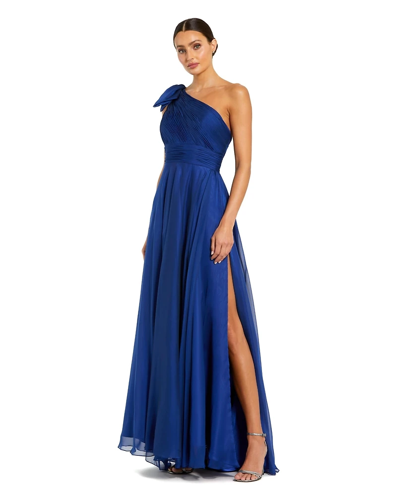 Mac Duggal Petite Pleated One Shoulder Chiffon Gown