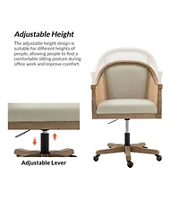 Hulala Home Ackeron Farmhouse Rattan Upholstered Office Task Chair with Solid Wood Arms