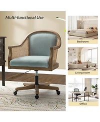 Hulala Home Ackeron Farmhouse Rattan Upholstered Office Task Chair with Solid Wood Arms