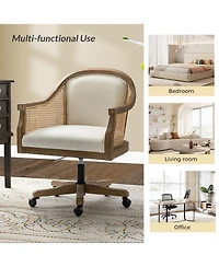 Hulala Home Ackeron Farmhouse Rattan Upholstered Office Task Chair with Solid Wood Arms