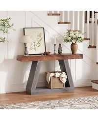 gaomon Farmhouse Console Table with Trapezium Design - 55" Wooden Sofa Table with Open Storage Shelf