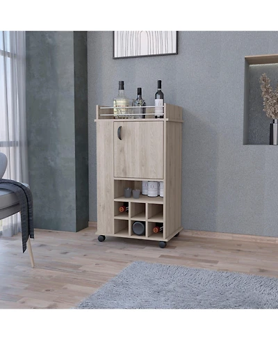 Flynama Light 1-Door Bar Cart with Wine Rack and Casters, Rolling Home Bar Storage Cart