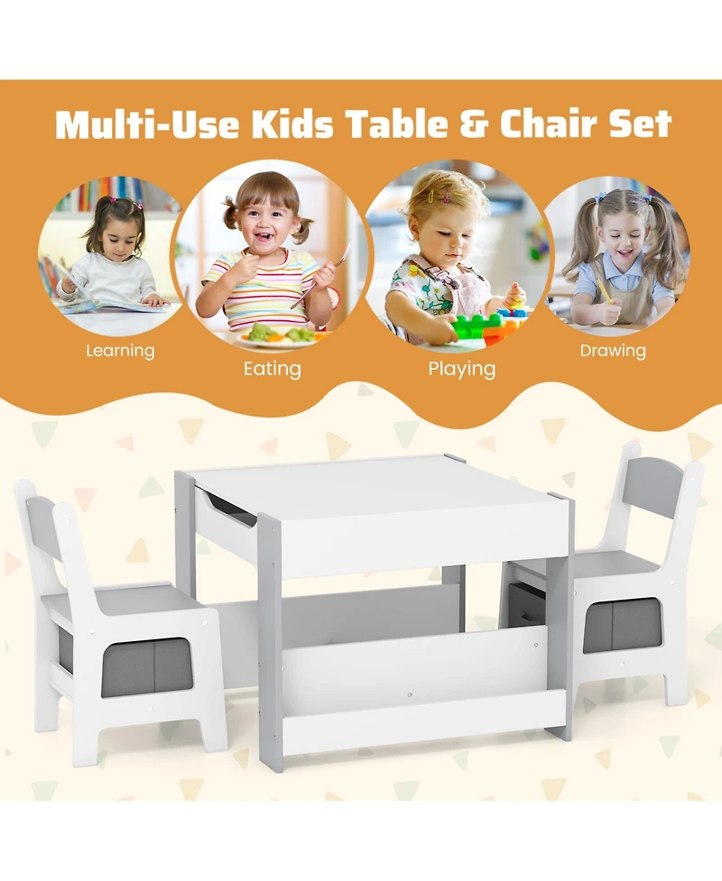 Gouun 4 in 1 Kids Toddler Activity Table and Chairs Set with Reversible Tabletop