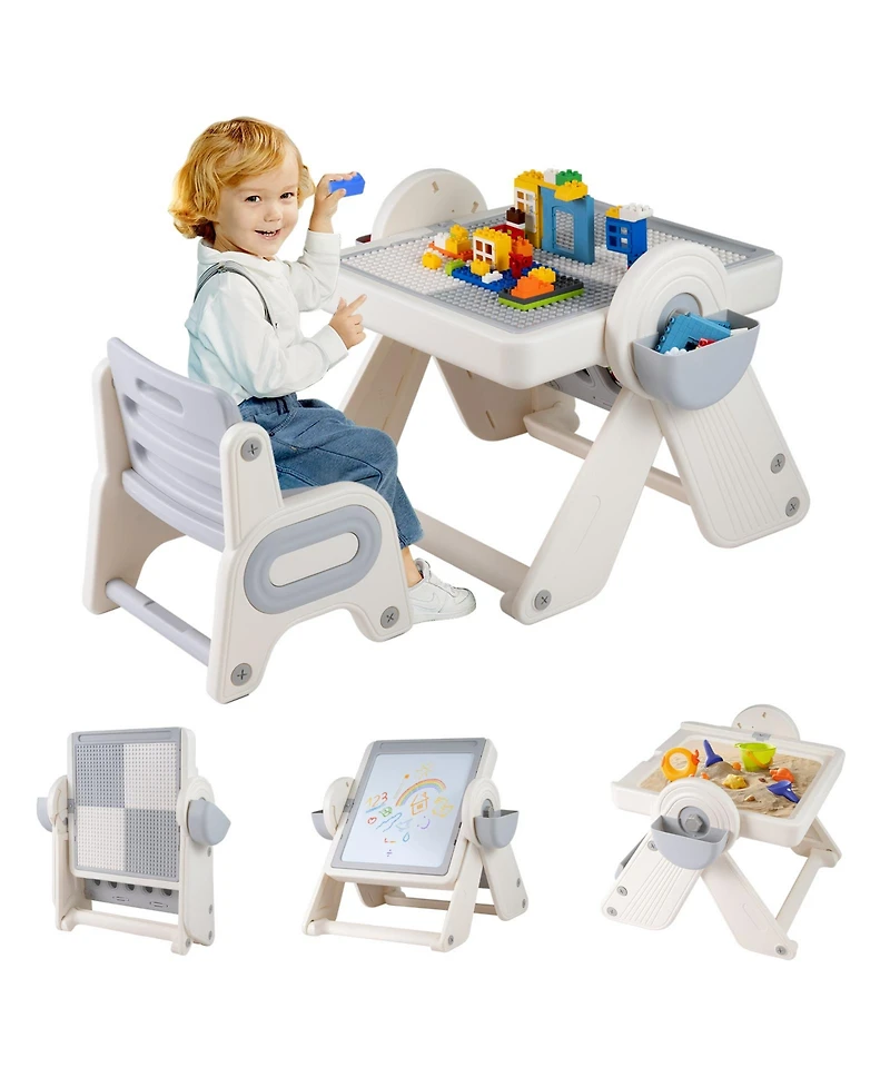 Gouun 6-in-1 Multi-Activity Children Table and Chair Set with Folding Art