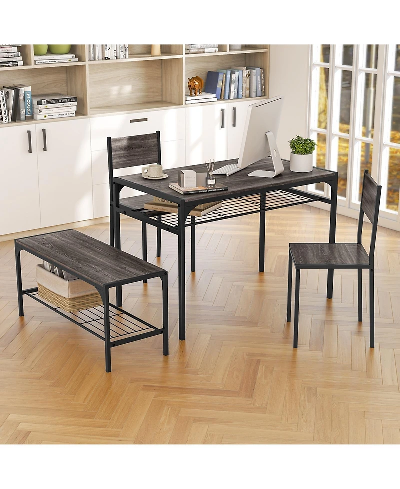 Gouun Industrial 4-Piece Dining Set with Rectangular Table, Bench, and 2 Chairs