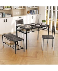 Gouun Industrial 4-Piece Dining Set with Rectangular Table, Bench, and 2 Chairs