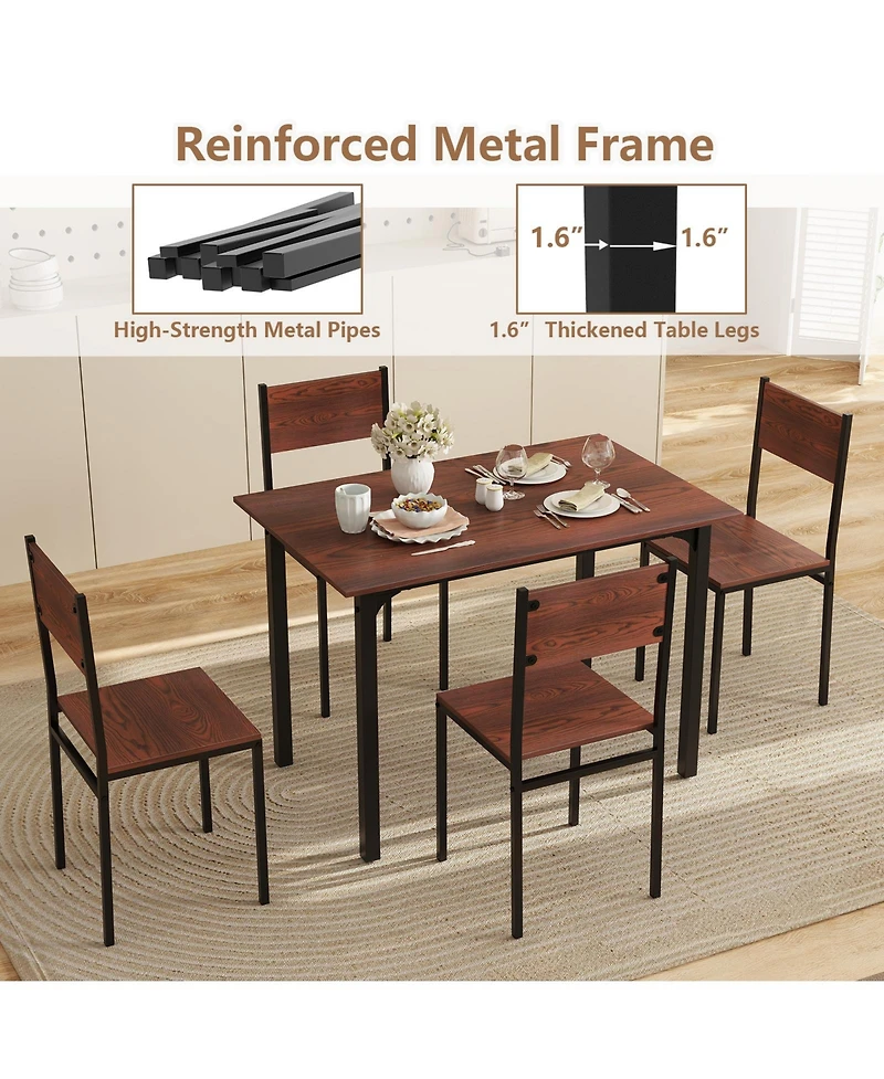 Gouun Industrial 5-Piece Dining Set with Mdf Table and 4 Chairs for Small Space