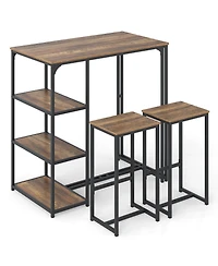 Gouun 3-Piece Bar Height Table Set with Storage Shelves and 2 Stools