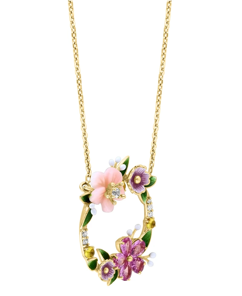 Lali Jewels Pink Mother of Pearl (7/10 ct. t.w.), Multi Gemstone (1-1/20 ct. t.w.) and Diamond (1/20 ct. t.w.) Necklace in 14k Yellow Gold