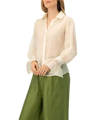 Ivonne Women's See-Through Long Sleeve Shirt With Wide Cuffs