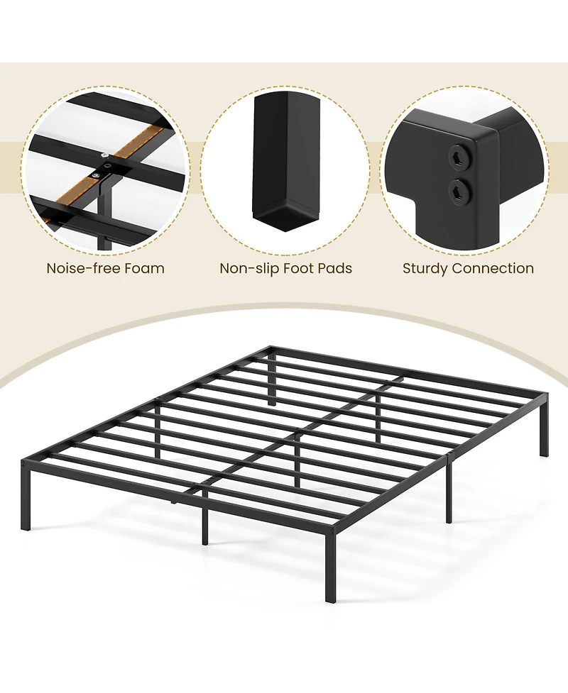 Sugift Queen Size Metal Bed Frame Heavy Duty Support Slats Mattress Foundation