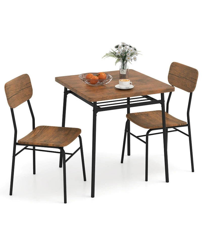 Gouun 3-Piece Square Dining Table Set for 2 with Storage Rack