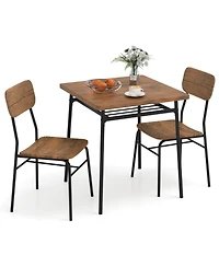 Gouun 3-Piece Square Dining Table Set for 2 with Storage Rack