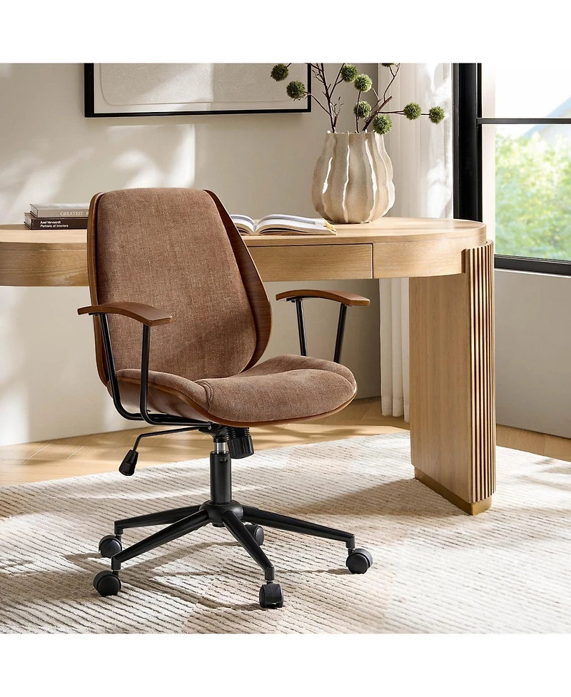 Hulala Home Oswina 37.75"H Modern Tilting Upholstered Solid Wood Office Chair with Bent