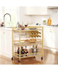 Yigii Bar Cart with Wine Rack & Glass Holder with Removable Tray - Swivel Casters