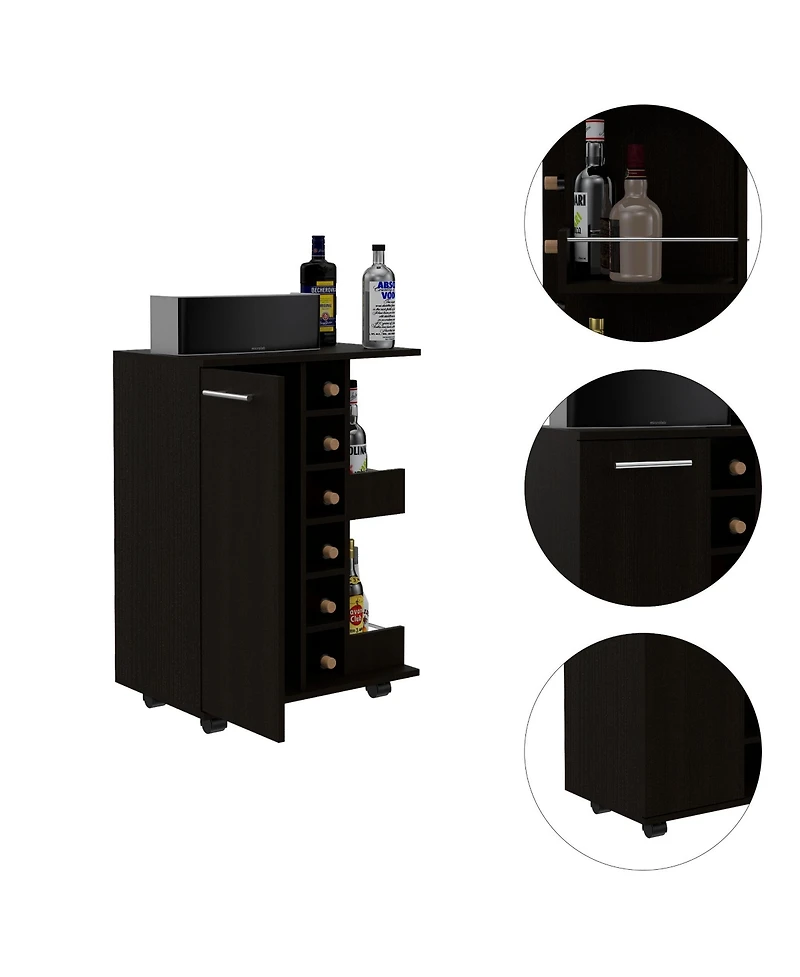 Flynama Bar Cart with 2 External Shelves, 6 Wine Racks and 1 Cabinet