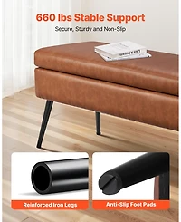 Gouun Pu Leather Storage Ottoman Bench with Metal Legs and Hidden Compartment, 660 lb Capacity