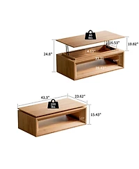 Rainsken 43.3'' Lift-top Coffee Table, Rectangle Center Table with Storage and Adjustable Height, Solid Wood Veneered for Living Room
