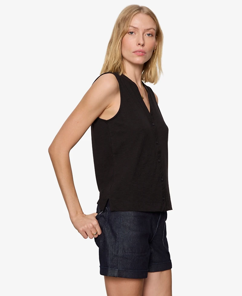 Sanctuary Petite All Set Button-Front Sleeveless V-Neck Tank Top