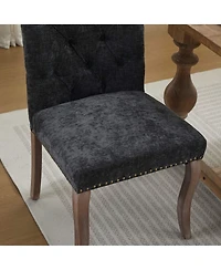 Rainsken Modern Chenille Fabric Dining Chairs Set of 2 - Curved Solid Wood Legs, Nailhead Trim and Tufted Back, 300 lbs Capacity for Room