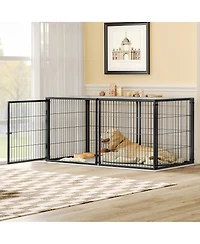 6thdruple Large Dog House Cage, 63" Black Iron Kennel with Top Cover and Customizable Door for Medium Dogs