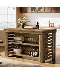 Tribesigns 55" Kitchen Island with Seating and Storage, 3-Tier Farmhouse Wood Stationary Island Table with Large Work Surface, Coffee Bar Table