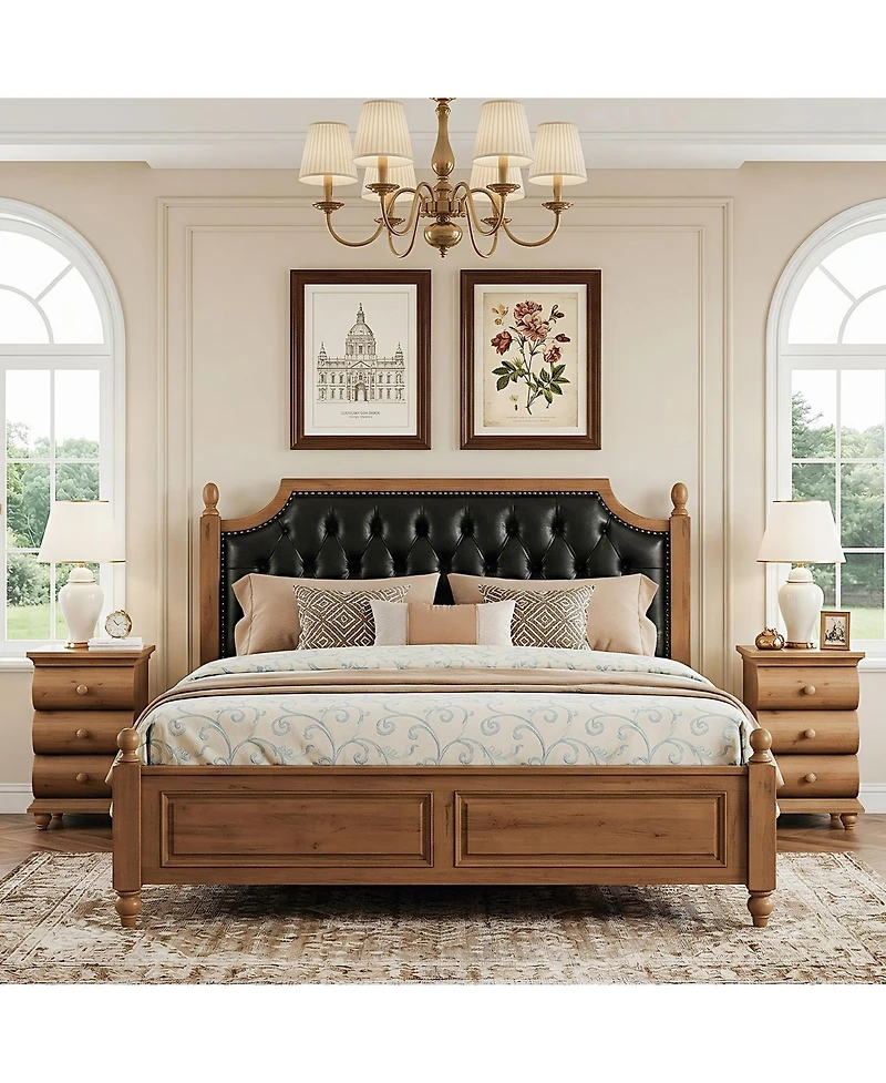 Tribesigns Solid Wood End Table Set of 2, 3 Drawers Narrow Sofa Side Table with Finished Back, Rustic Slim Nightstand Bedside Table