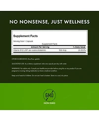 Swanson Vitamin B12 Cyanocobalamin 500mcg Each, 250 Capsules Energy, Nervous System, and Overall Wellness Support