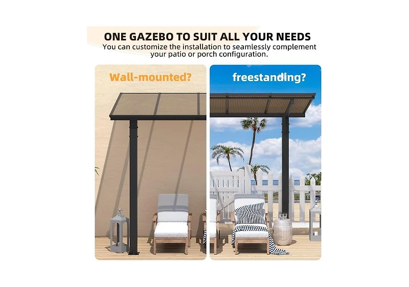 Aecojoy Outdoor Pergola Carport for Patio, Freestanding Lean-to Hardtop Gazebo.