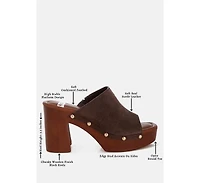 Rag and Co Womens Masaki Soft Suede Leather Wooden Clogs