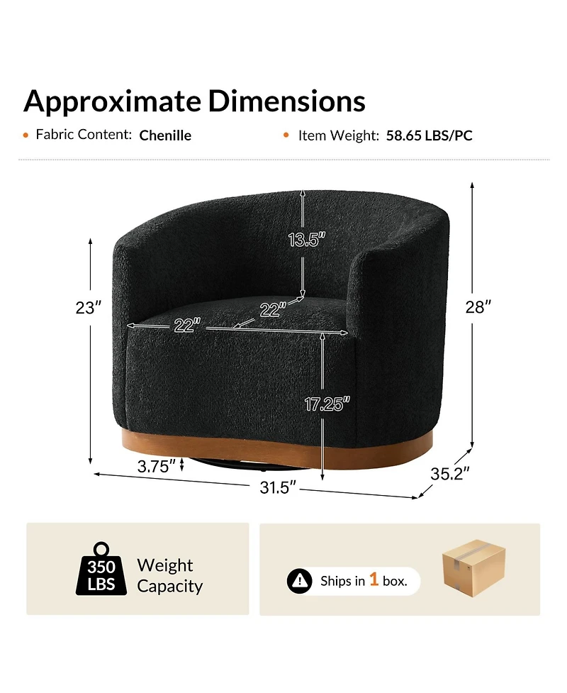 Hulala Home Berklie 31.5"W Modern Boucle Chenille Swivel Barrel Armchair with Ergonomic Backrest