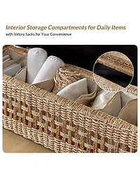 Hulala Home Anesty Flip Compartment Storage Rattan Upholstered Bench with Two Pillows and Solid Wood Feet