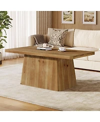 Tribesigns 47" Pedestal Coffee Table, Solid Wood Coffee Table, Rustic Brown