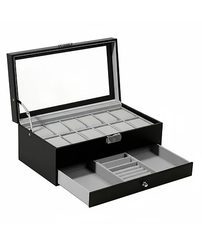 Yigii 12 Slot Watch Box Display Organizer Leather Automatic Led Light Battery Operated Gift